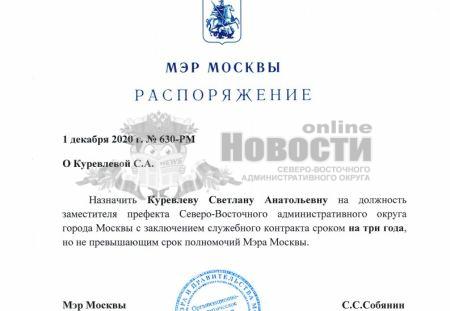 Мэр Собянин назначил Светлану Куревлеву заместителем префекта СВАО